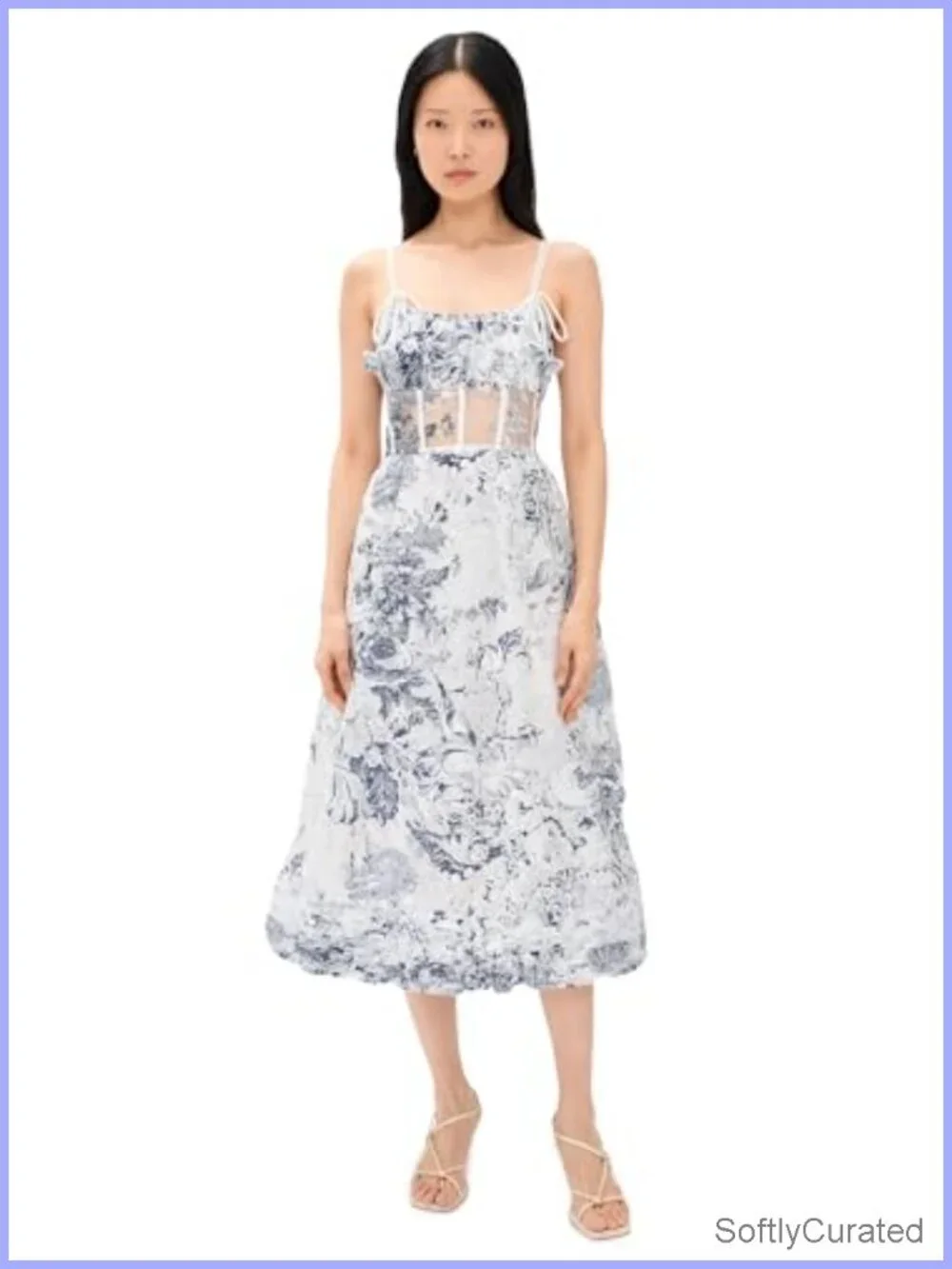 Mid-Weight Organza Midi Dress with Floral Print & Pockets